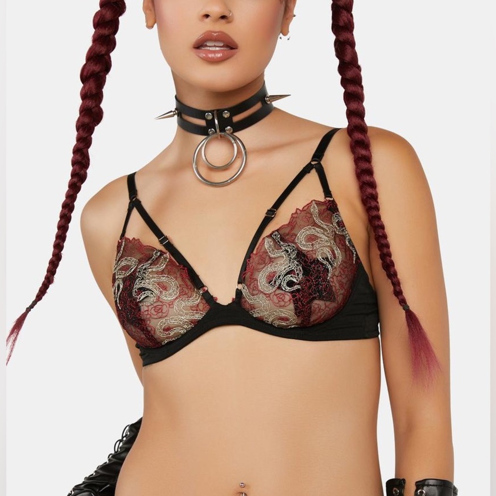 Bettie Page Dakota Red Snake Embroidered Balconette Bra